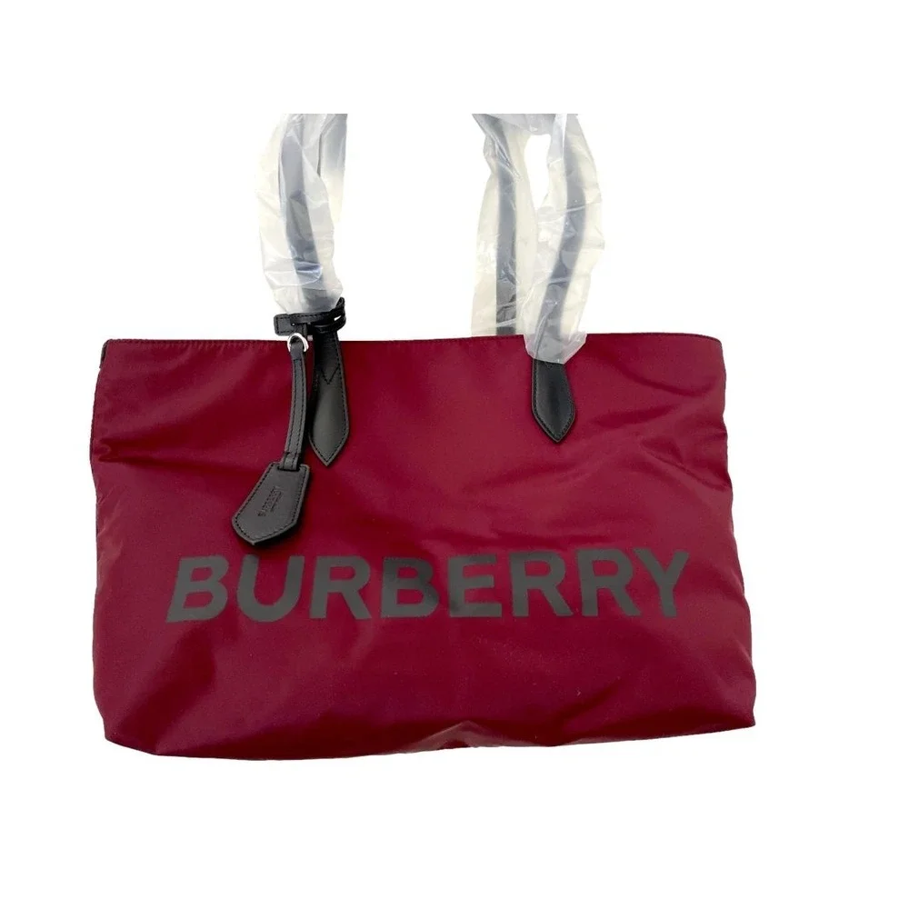 Burberry LL MD Nylon and Leather Tote Bag, in Dark Red, Made‎ in Italy